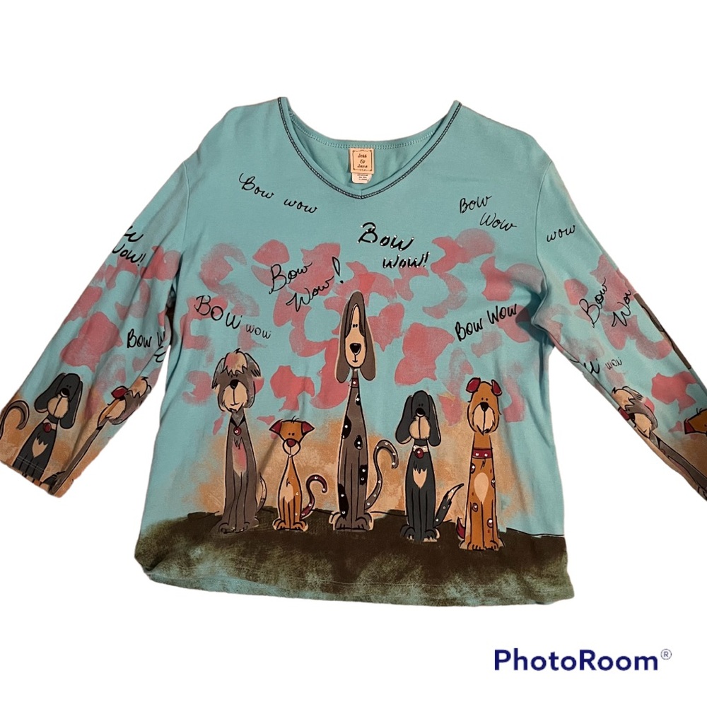Jess & Jane BowWow 3/4 Sleeve Tee Dogs XL